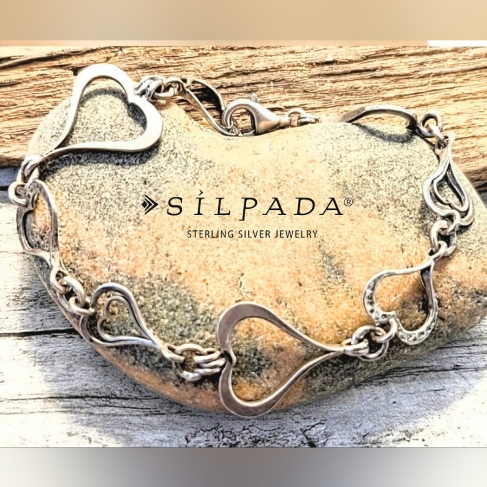 Sipada Retired "Spread Love" Oxidized Sterling Silver .925 Signed Heart Bracelet